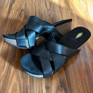 Black Wedge Slide Sandals
